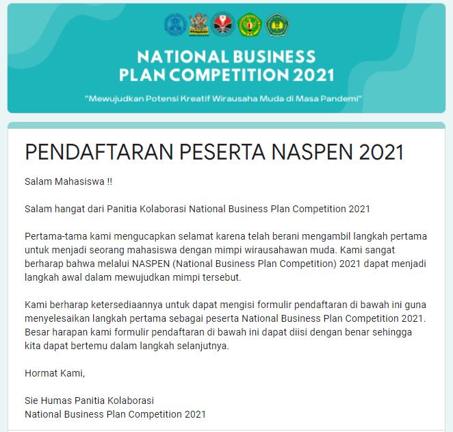 National Business Plan Competition 2021 | “Mewujudkan Potensi Kreatif Wirausaha Muda di Masa Pandemi”