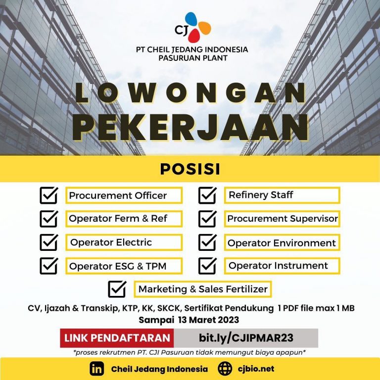 Recruitment PT Cheil Jedang Indonesia Pasuruan Plant