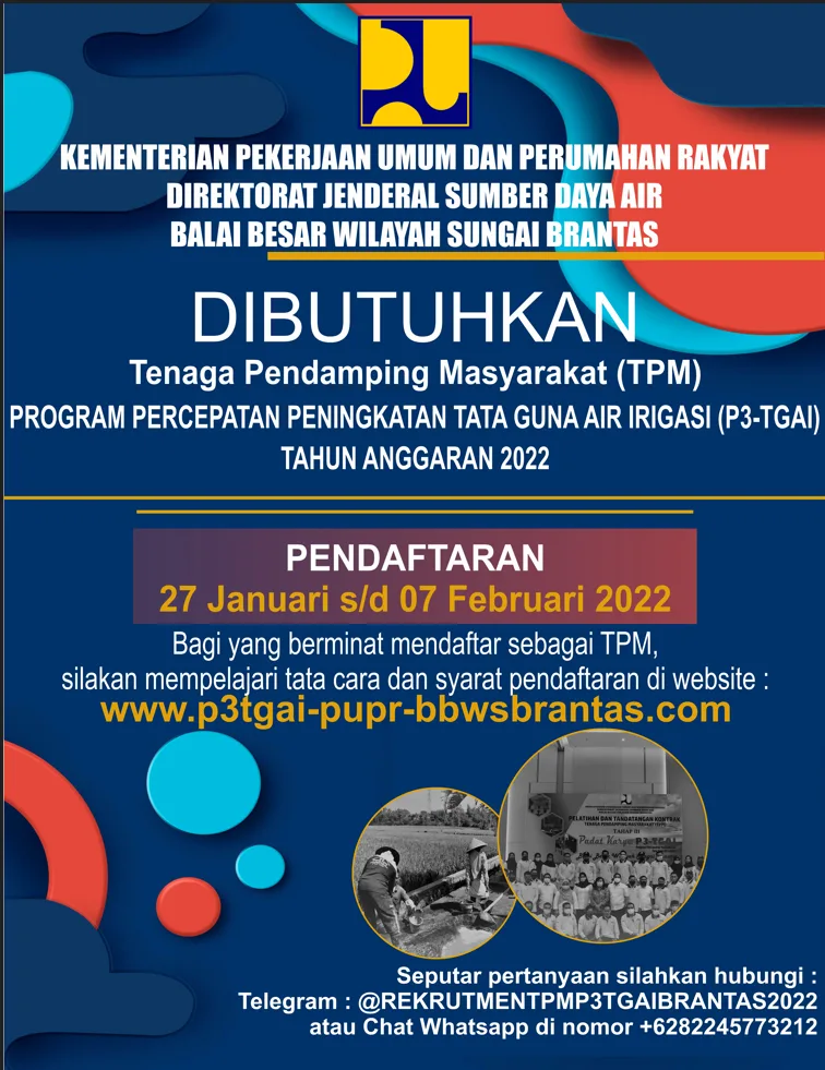 Rekrutmen Tenaga Pendamping Masyarakat (TPM) Program Percepatan Peningkatan Tata Guna Air Irigasi (P3-TGAI) BBWS Brantas Tahun 2022
