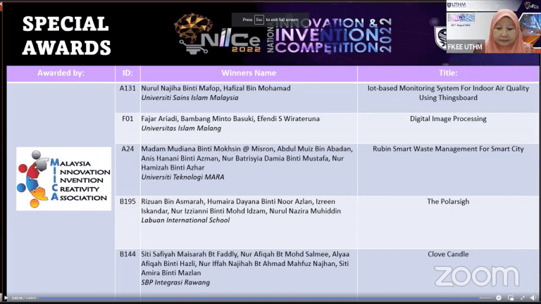 Mahasiswa Fakultas Teknik UNISMA Meraih Medali Emas dan Perak pada Lomba National Innovation & Invention Competition (NIICe) 2022 di UTHM Malaysia