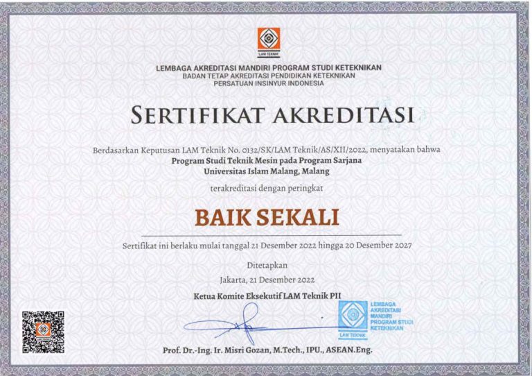 Akreditasi Baru Teknik Mesin Fakultas Teknik UNISMA