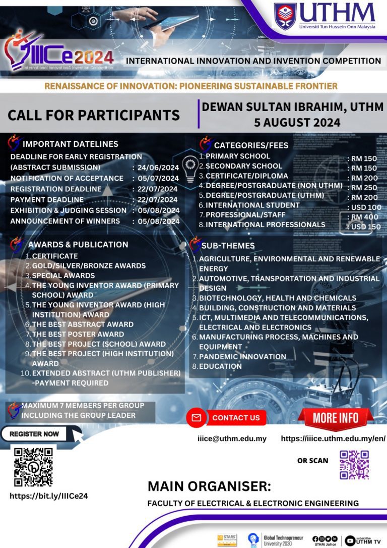 International Innovation and Invention Competition IIICe 2024 UTHM Malaysia